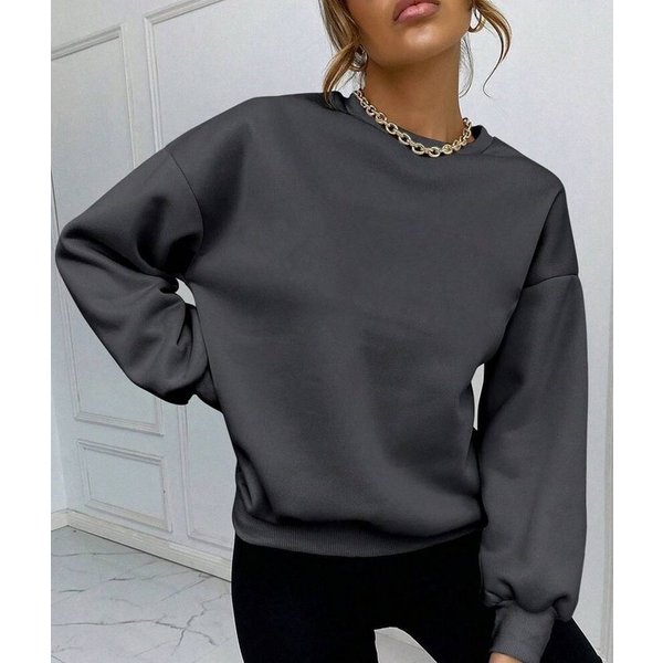 RMK Rundhalspullover Damen Pulli Pullover Hoodie Oversize Loose Fit Basic Einfarbig in Unifarbe