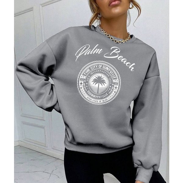 RMK Rundhalspullover Damen Pulli Pullover Hoodie Oversize Loose Fit Basic Rundhals-Ausschnitt