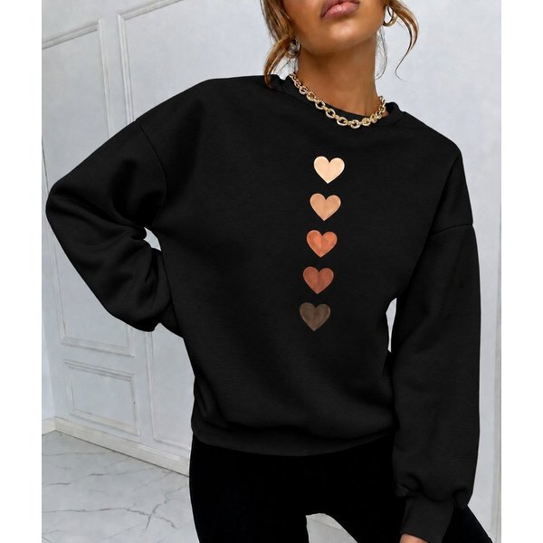 RMK Rundhalspullover Damen Winter Pullover Oversize Fleece Basic Herz Pulli Hoodie Loose Fit, mit Baumwolle