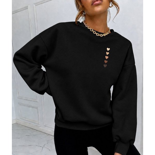 RMK Rundhalspullover Damen Winter Pullover Oversize Fleece Basic Herz Pulli Hoodie Loose Fit, mit Baumwolle