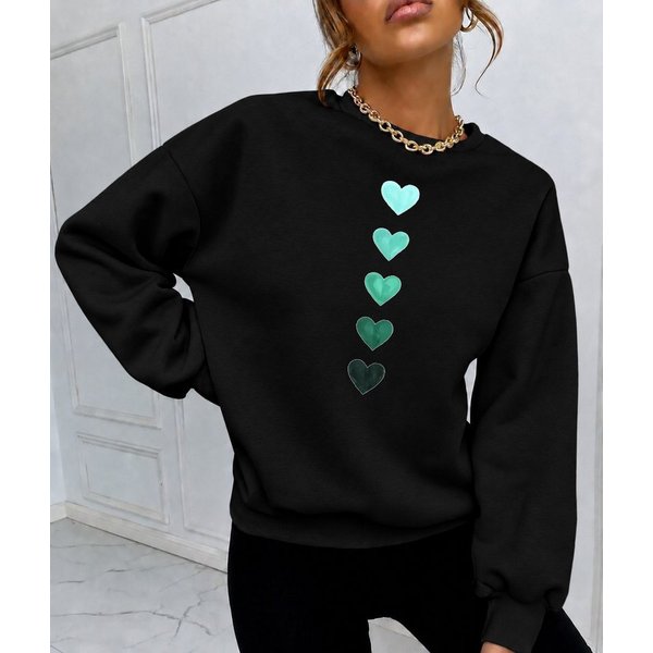RMK Rundhalspullover Damen Winter Pullover Oversize Fleece Basic Herz Pulli Hoodie Loose Fit, mit Baumwolle