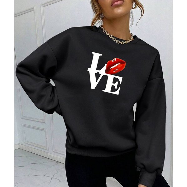 RMK Rundhalspullover Damen Winter Pullover Oversize Love Pulli Hoodie Loose Fit mit Baumwolle Liebe