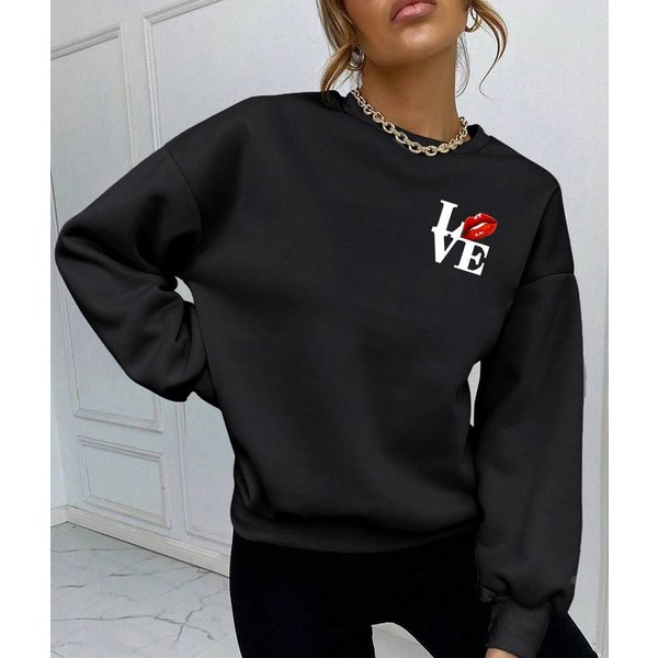 RMK Rundhalspullover Damen Winter Pullover Oversize Love Pulli Hoodie Loose Fit mit Baumwolle Liebe