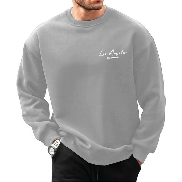 RMK Rundhalspullover Herren Pullover Langarmshirt Sweatshirt Pulli Loose Fit Oversize Los Angeles LA