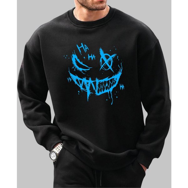 RMK Rundhalspullover Herren Pullover Langarmshirt Sweatshirt Pulli Smile Smiley Oversize Rundhals-Ausschnitt