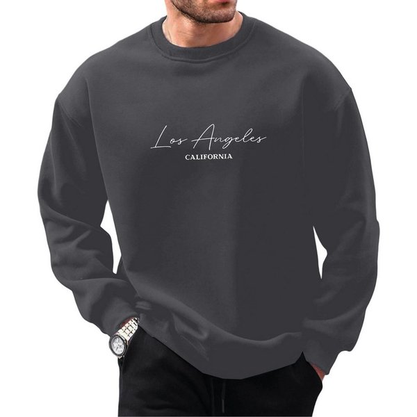 RMK Rundhalspullover Herren Pullover Langarmshirt Sweatshirt Pulli Loose Fit Oversize Los Angeles LA