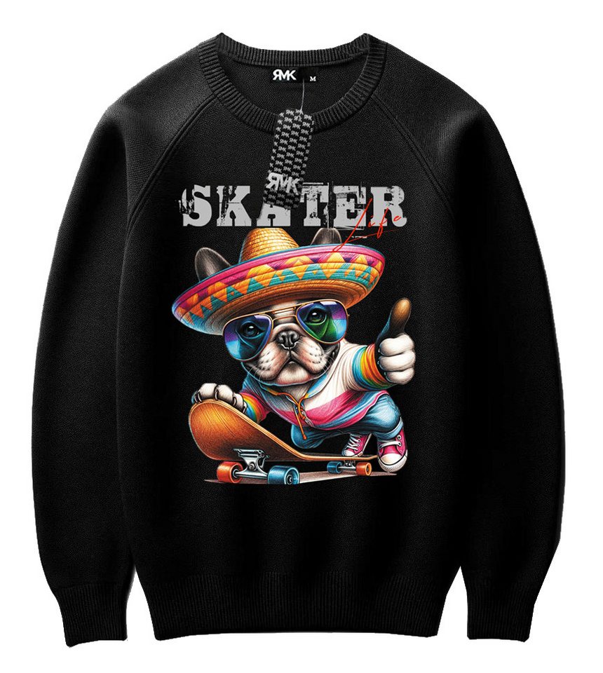 RMK Rundhalspullover Herren Pullover Langarmshirt Sweatshirt Pulli Oversize mit coolen Hunde Print – Bild 2 von 3
