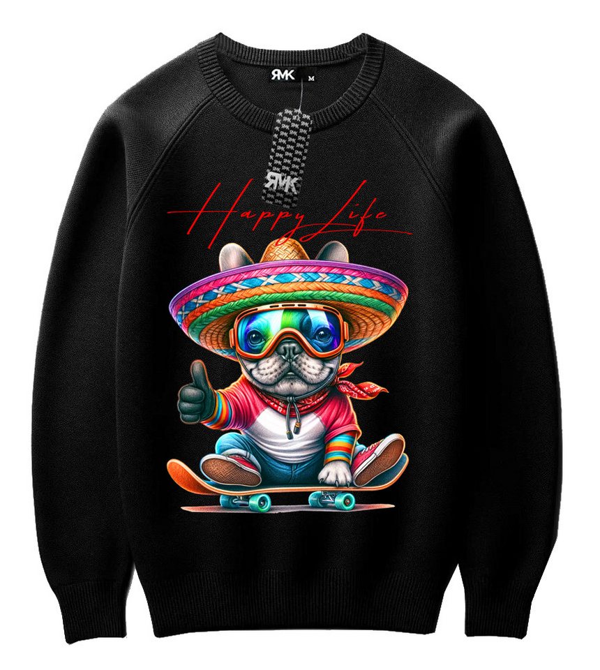 RMK Rundhalspullover Herren Pullover Langarmshirt Sweatshirt Pulli Oversize mit coolen Hunde Print – Bild 2 von 3