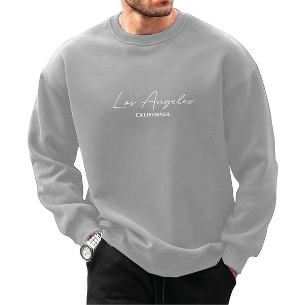 RMK Rundhalspullover Herren Pullover Langarmshirt Sweatshirt Pulli Loose Fit Oversize Los Angeles LA