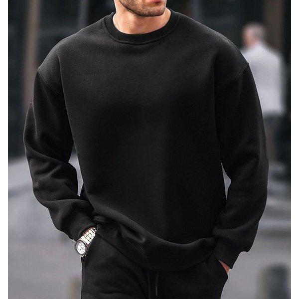 RMK Rundhalspullover Herren Pullover Oversize Loose Fit Fitness Uni Einfarbig mit Baumwolle
