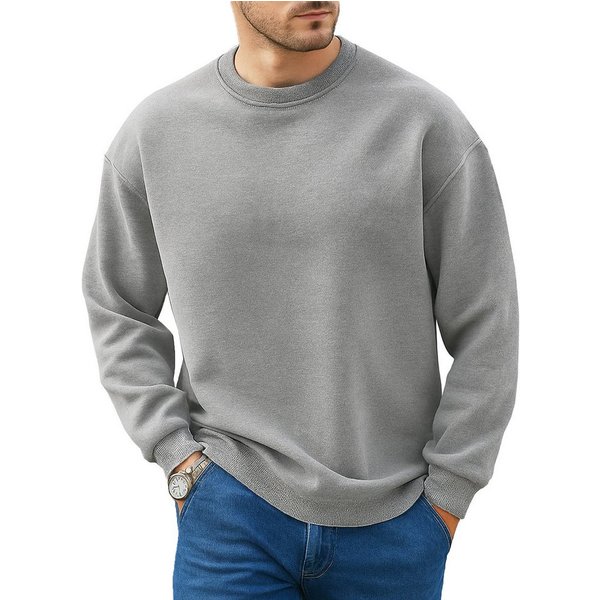RMK Rundhalspullover Herren Pullover Oversize Loose Fit Fitness Uni Einfarbig mit Baumwolle