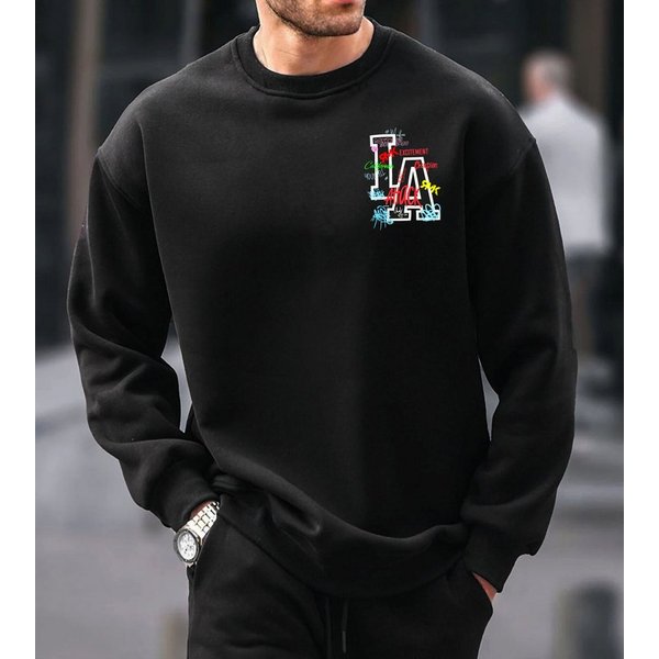 RMK Rundhalspullover Herren Pullover Pulli Langarmshirt Sweatshirt Oversize Los Angeles LA mit Baumwolle