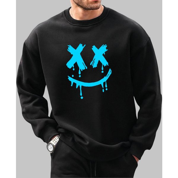RMK Rundhalspullover Herren Pullover Sweatshirt Hoodie Pulli Smile Smiley Oversize mit lizenziertem Print