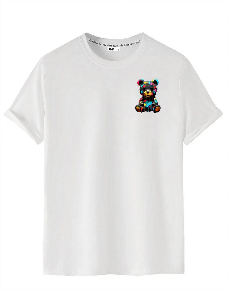 RMK T-Shirt Herren kurzarm Shirt Basic Rundhals mit Teddybär Bär – Bild 2 von 2