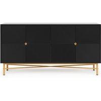 4-türiges Sideboard, erhabene Struktur mit gerillten Türpanelen, großer Stauraum, 160x40x82 cm, Schwarz