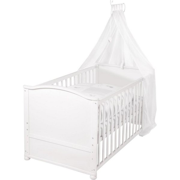 roba® Babybett Fox & Bunny 70 x 140 cm, Gitterbett inkl. Matratze, Bettwäsche & Himmel - höhenverstellbar
