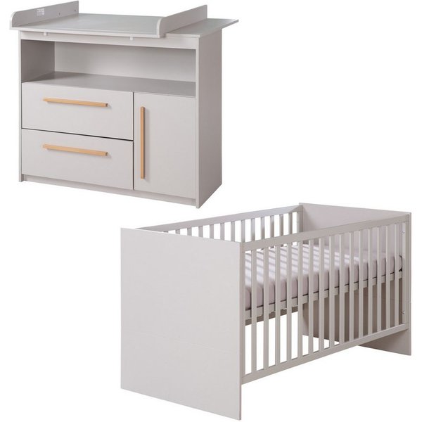 roba® Babymöbel-Set Lea - modernes schlichtes Babyzimmer Set aus Holz, (2-teiliges Set, Wickelkommode & Babybett 70 x 140 cm höhenverstellbar, Schlupfsprossen),