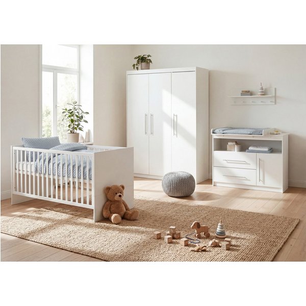 roba® Babyzimmer-Komplettset Maren, Gitterbett, Wickelkommode & 3-türiger Schrank, umbaubar