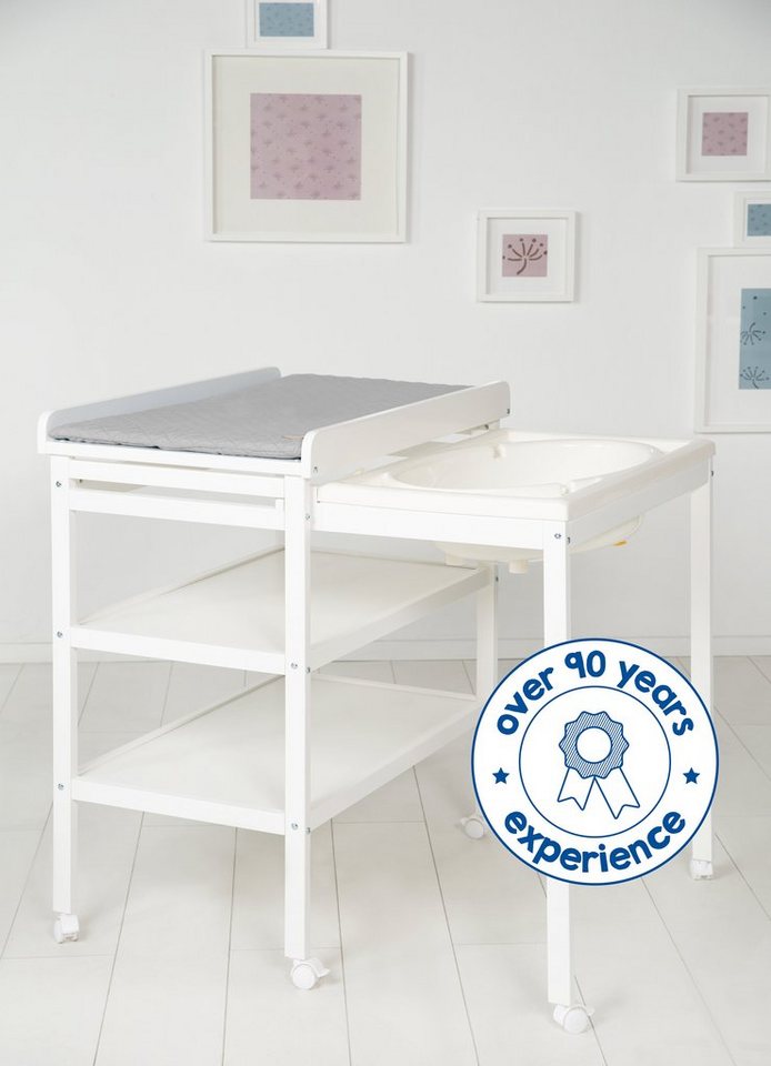roba® Bade- und Wickelregal Style, Baby Pool, weiß, inkl. herausziehbarer Badewanne und Wickelauflage silbergrau – Bild 2 von 5