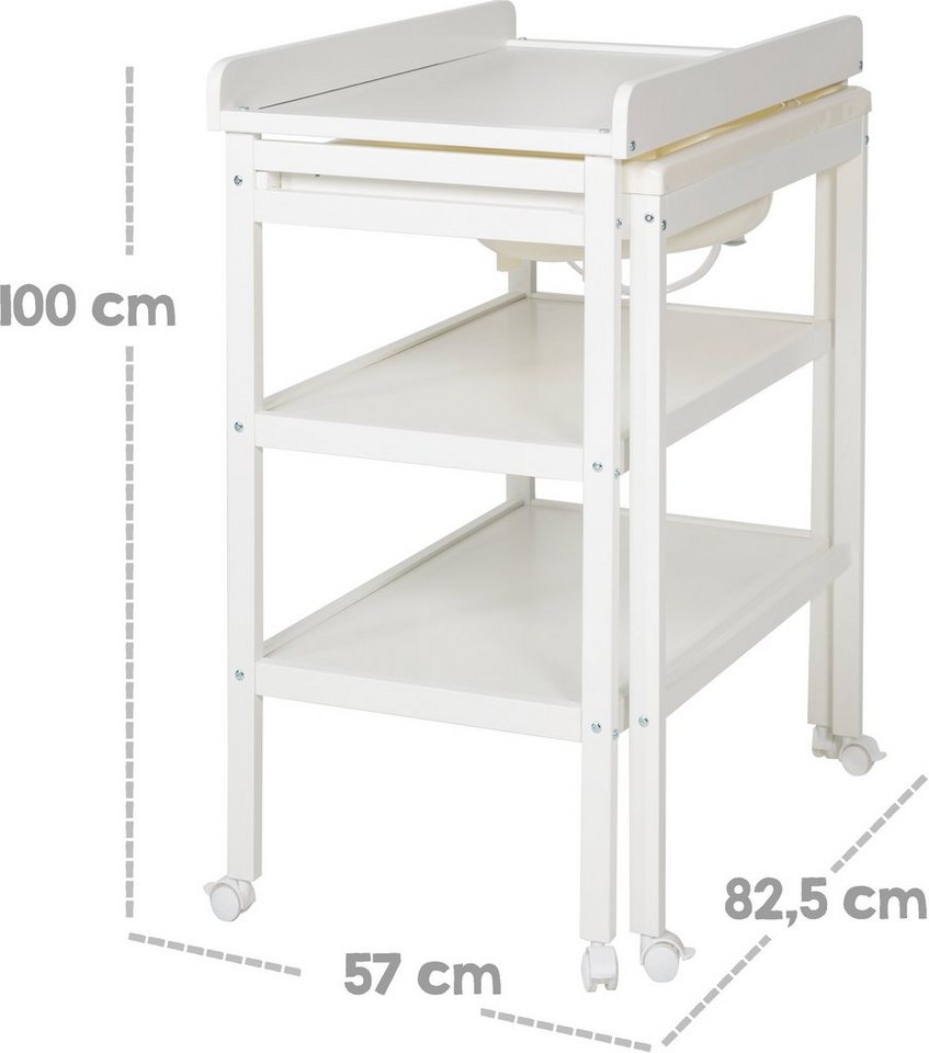 roba® Bade- und Wickelregal Style, Baby Pool, weiß, inkl. herausziehbarer Badewanne und Wickelauflage silbergrau – Bild 4 von 5