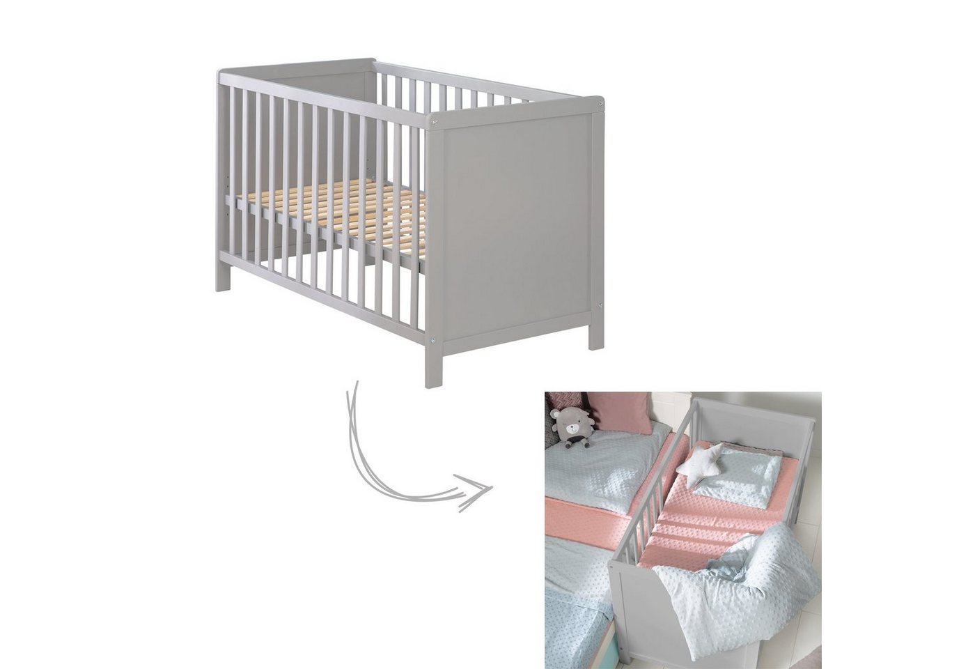roba® Beistellbett Gitterbett, Babybett 60 x 120 cm, 6-fach höhenverstellbar, taupe – Bild 2 von 5