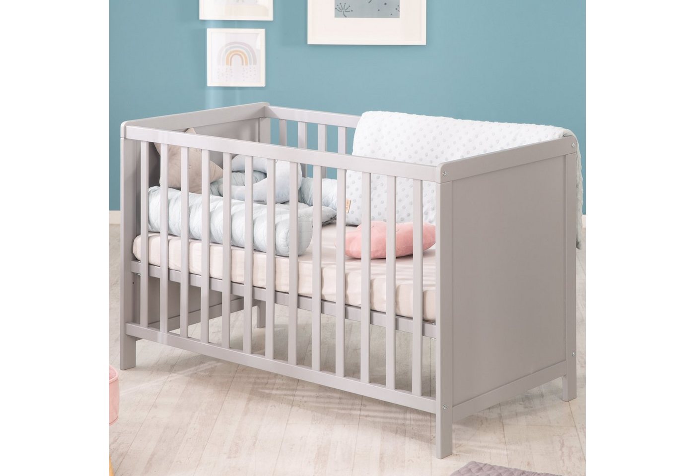 roba® Beistellbett Gitterbett, Babybett 60 x 120 cm, 6-fach höhenverstellbar, taupe – Bild 4 von 5