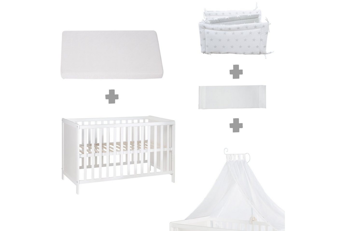 roba® Beistellbett Sterne grau, wandelbares Beistellbett & Babybett – Bild 3 von 5