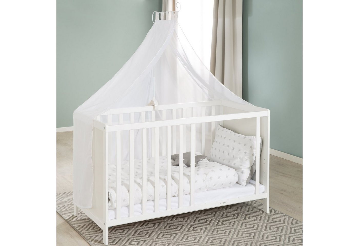 roba® Beistellbett Sterne grau, wandelbares Beistellbett & Babybett – Bild 5 von 5