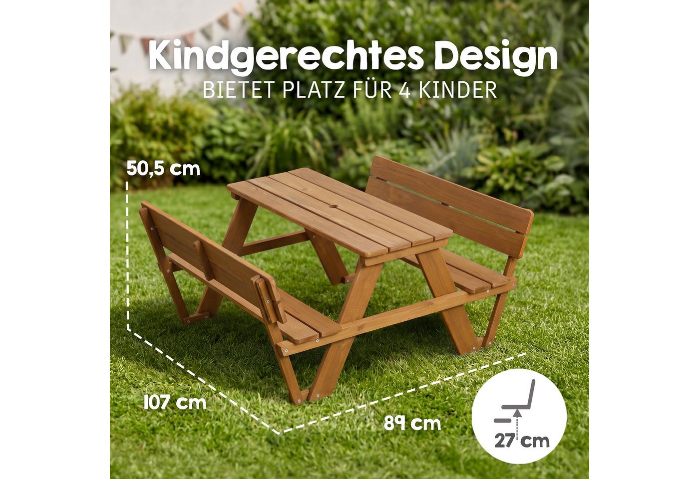 roba® Garten-Kindersitzgruppe Outdoor+, mit 2 Bänken, 1 Tisch "Picknick for 4", aus Massivholz, wetterfest – Bild 3 von 5