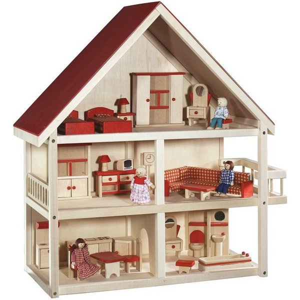 roba® Puppenhaus Villa Bunt, 3-stöckig, inkl. Möbel und Puppen