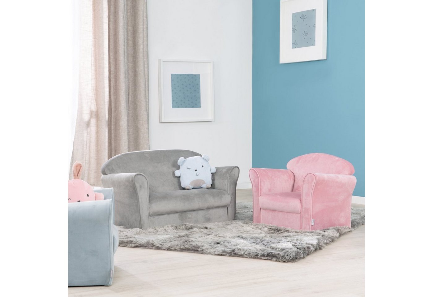 roba® Sofa Lil Sofa mit Armlehnen, bequeme Kindercouch mit Samtstoff bezogen – Bild 2 von 5