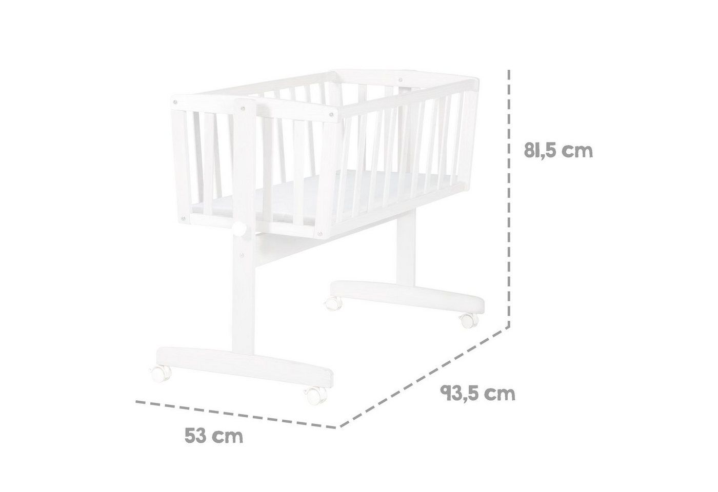 roba® Stubenbett Wiegenset inkl. Matratze, Wiegefunktion mit Feststellknopf & Rollen – Bild 3 von 5