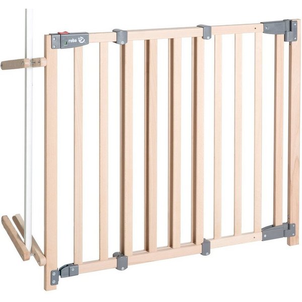 roba® Treppenschutzgitter Safety Up, Schutzgitter mit Ampelfunktion, Buche massiv
