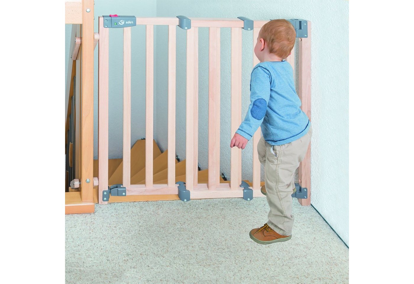 roba® Treppenschutzgitter Safety Up, Schutzgitter mit Ampelfunktion, Buche massiv – Bild 3 von 4