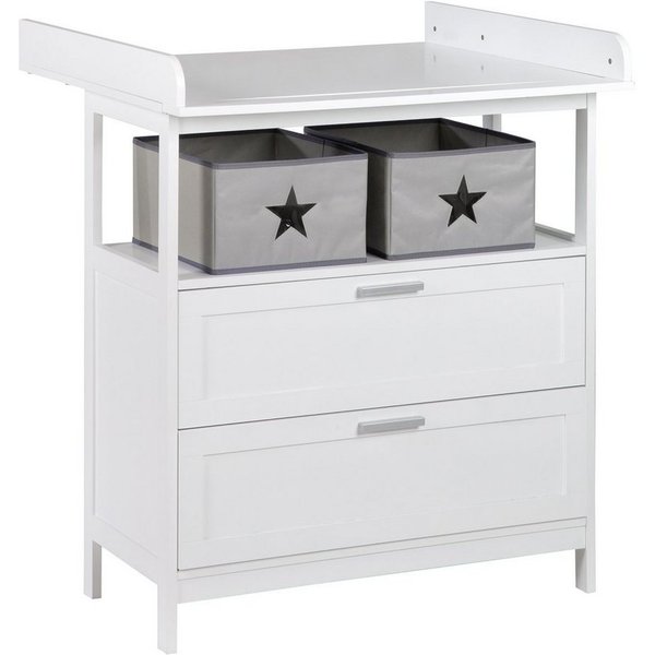 roba® Wickelkommode Hamburg, mit Ansatz, 2 Schubladen & Boxen, Wandbefestigung, Wickelhöhe 92 cm