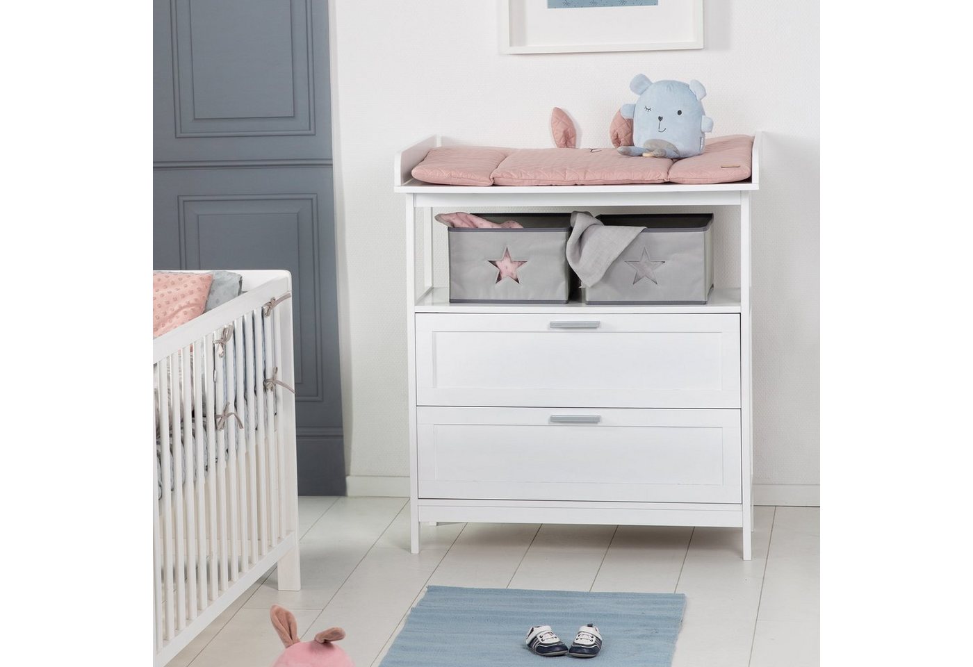 roba® Wickelkommode Hamburg, mit Ansatz, 2 Schubladen & Boxen, Wandbefestigung, Wickelhöhe 92 cm – Bild 2 von 5