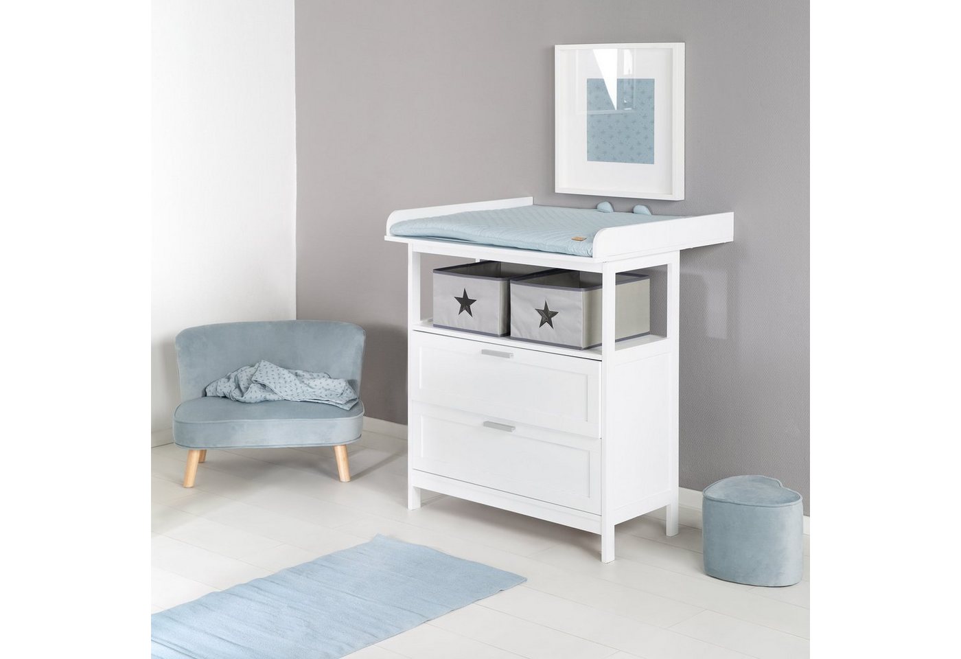 roba® Wickelkommode Hamburg, mit Ansatz, 2 Schubladen & Boxen, Wandbefestigung, Wickelhöhe 92 cm – Bild 3 von 5