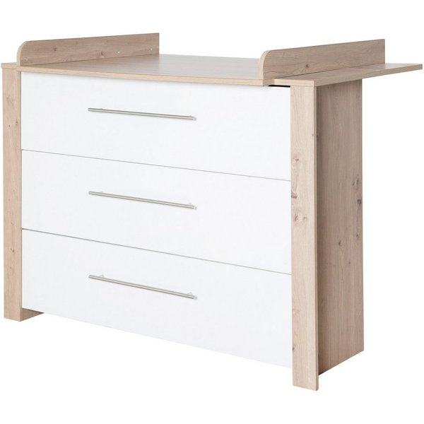roba® Wickelkommode Malo, moderne Wickelkommode, weiß lackiert / Artisan Eiche, Wickeltisch aus Holz, 3 Schubladen mit Vollauszug & Schubladendämpfung