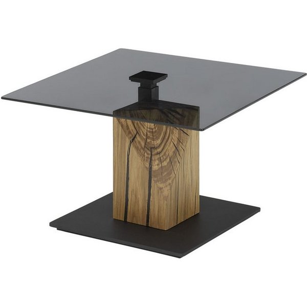 Robas Lund Couchtisch BALSTA, Weichboden-Rollen, Lift-Funktion, Schwarz m. grauer Glasplatte & Eichenblock B/H/T 70x45x70 cm