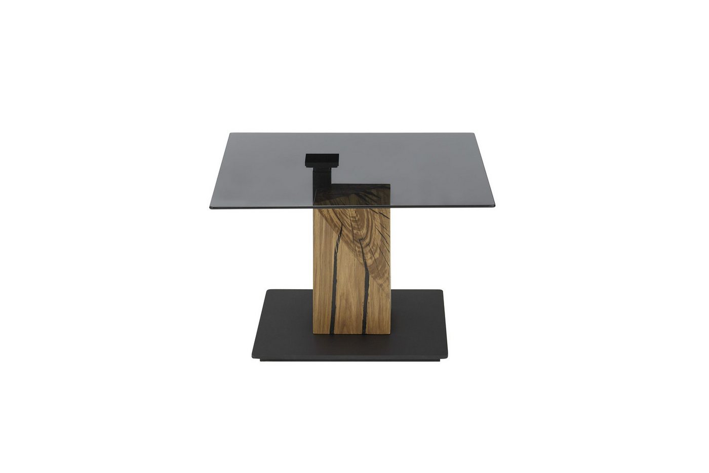 Robas Lund Couchtisch BALSTA, Weichboden-Rollen, Lift-Funktion, Schwarz m. grauer Glasplatte & Eichenblock B/H/T 70x45x70 cm – Bild 2 von 5