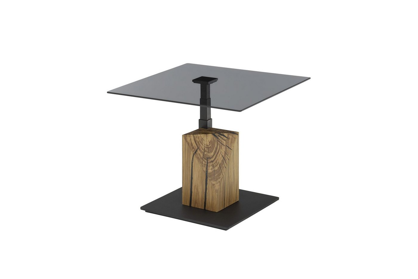 Robas Lund Couchtisch BALSTA, Weichboden-Rollen, Lift-Funktion, Schwarz m. grauer Glasplatte & Eichenblock B/H/T 70x45x70 cm – Bild 3 von 5