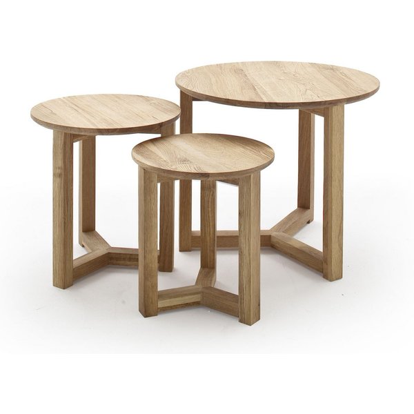 Robas Lund Couchtisch FAYE, 3er-Set, Asteiche massiv geölt, Größen: 50x42 cm, 35x35 cm, 30x32 cm.
