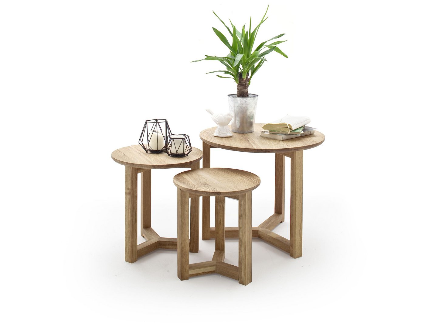 Robas Lund Couchtisch FAYE, 3er-Set, Asteiche massiv geölt, Größen: 50x42 cm, 35x35 cm, 30x32 cm. – Bild 2 von 5