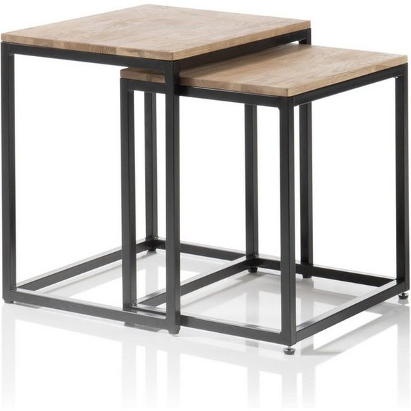 Robas Lund Couchtisch SAKURA, 2-teillig, Asteiche massiv geölt, Metallrahmen, quadratisch, belastbar bis 10 kg, B/H/T: 50x50x40
