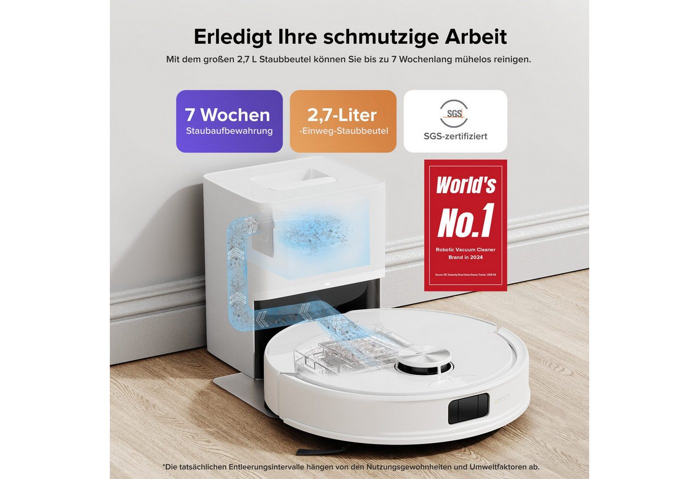 Roborock Saugroboter Q10 S5+ Saugroboter mit Wischfunktion, 10.000 Pa HyperForce Saugkraft, (Upgrade von S8 Plus)Auto Lifting Mopping,Dual Anti-Tangle System – Bild 3 von 5