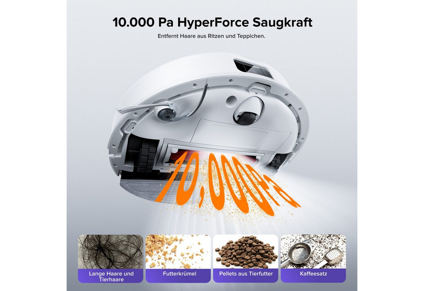 Roborock Saugroboter Q10 S5+ Saugroboter mit Wischfunktion, 10.000 Pa HyperForce Saugkraft, (Upgrade von S8 Plus)Auto Lifting Mopping,Dual Anti-Tangle System – Bild 4 von 5