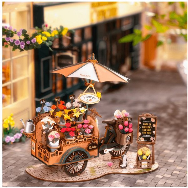 Robotime 3D-Puzzle Blumenfahrrad aus Holz, 187 Puzzleteile