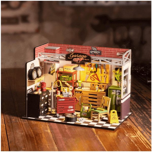 Robotime 3D-Puzzle Garage Workshop Werkstatt Miniaturhaus aus Holz, 220 Puzzleteile, mit LED-Beleuchtung