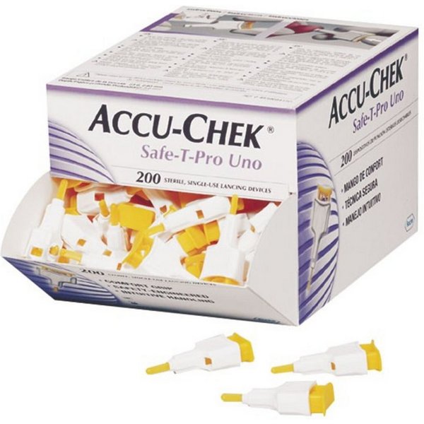 Roche Stechhilfe Accu-Chek Safe-T-Pro Uno, Spar-Set, Stechhilfe für Diabetiker, hygienische und schmerzfreie Blutentnahme, (200 St), sterile Einmal-Stechhilfe f