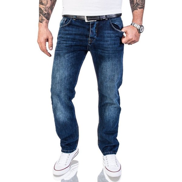 Rock Creek Straight-Jeans Herren Jeans Stonewashed Dunkelblau RC-2140